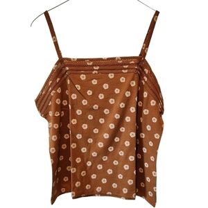 Market & Spruce Linen Blend Brown and Cream Floral Tank Size XXL